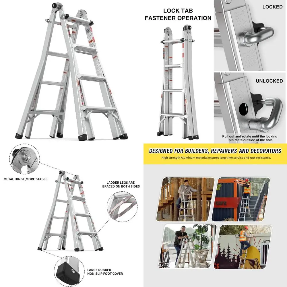 سلم تمديد من الألومنيوم 5 في 1، 17 قدم متعدد المواضع قابل للطي مع خطوات واسعة مضادة للانزلاق وأقفال مفصلية آمنة للمنزل Impr #1