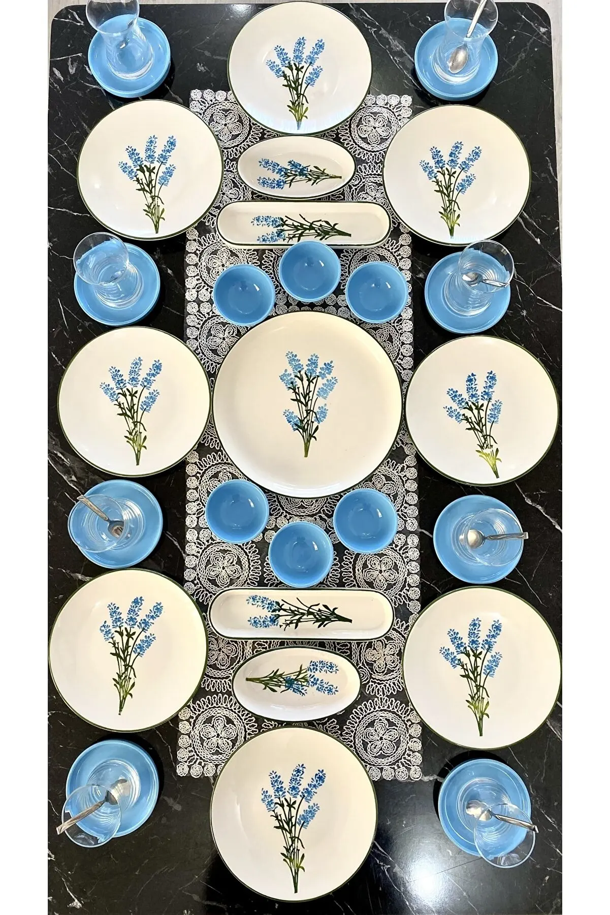 27 Pieces 8 Person Blue Hyacinth Breakfast Set Luxury Breakfast Serving Plate Set k Dinner Plate Cutlery