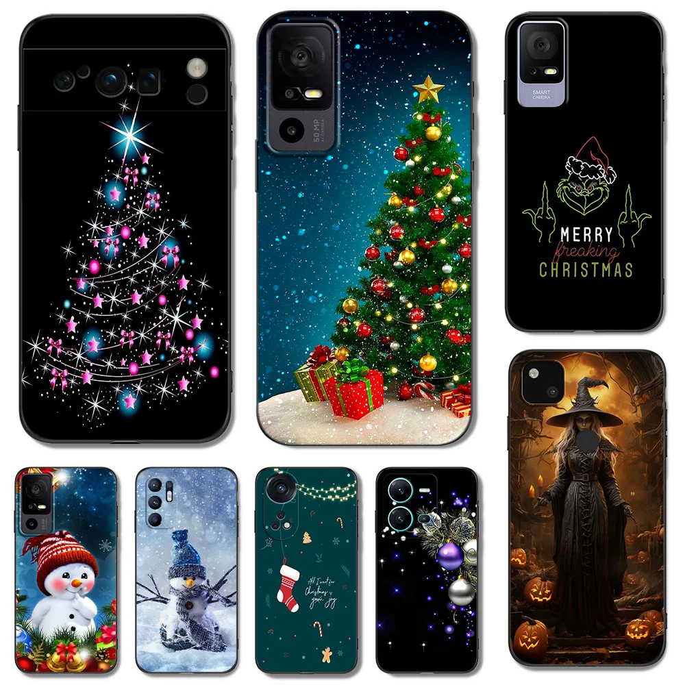 Black Tpu Case For TCL phone 20 20L 10 lite 10L PLUS PRO 20E 20R 20SE 20XE 205 20B 20Y Christmas Halloween Snowman