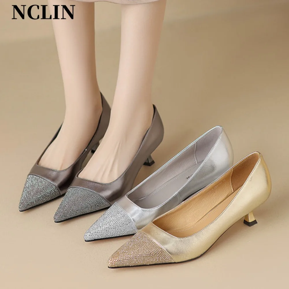 

Women's Loafers Genuine Leather Luxury Shoes Sss Grade Silver Heels Gold Pumps Pointed Toe Elegant Mary Janes Shoes for Women