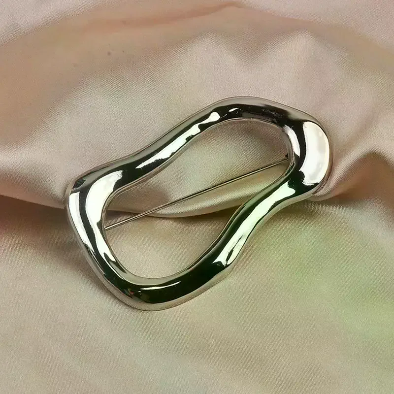 80s Fashion Stainless Steel Big Circle Brooches Pins For Women Men 2-color All-match Geometric Brooch Gifts