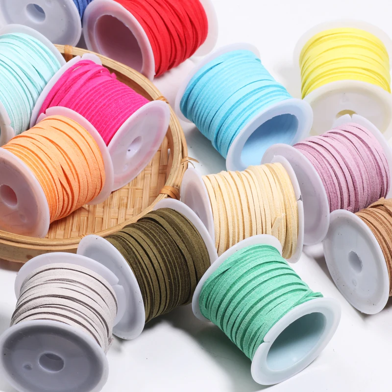 5m/Roll 2.5mm Flat Faux Suede Braided Cord Velvet Leather Rope Handmade Thread String for Jewelry Bracelet Necklace Keychain