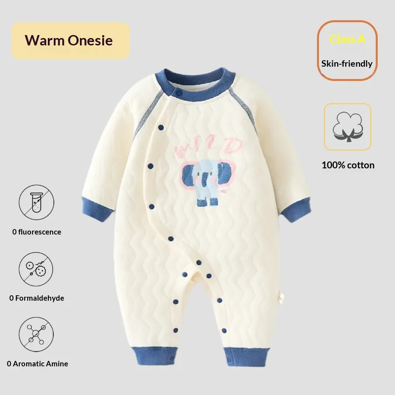 Spring Autumn Cotton-lined Zip-Up Warm Onesie for Infants Pure Cotton Long Sleeve Close-Fitting Crawling Suit Baby Romper