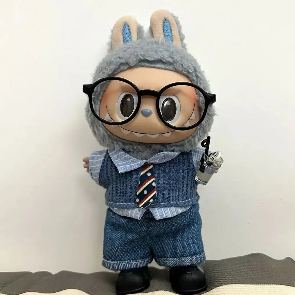 

17cm Labubu 1st & 3rd Gen Doll Clothes | British Preppy Style | Trendy Nerd Outfit Set for Vinyl Plush Toys