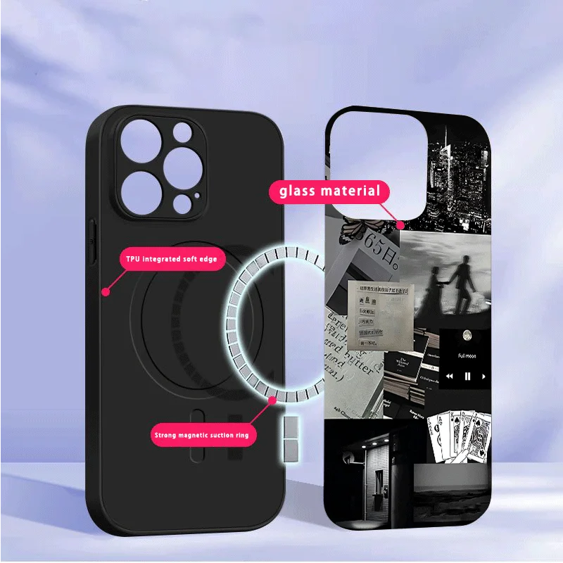 Black and white collage Suitable For Samsung Galaxy S26 Ultra S20 FE S21 S22+ S23Plus S24 S25 Edge magnetism Glass Phone Casee