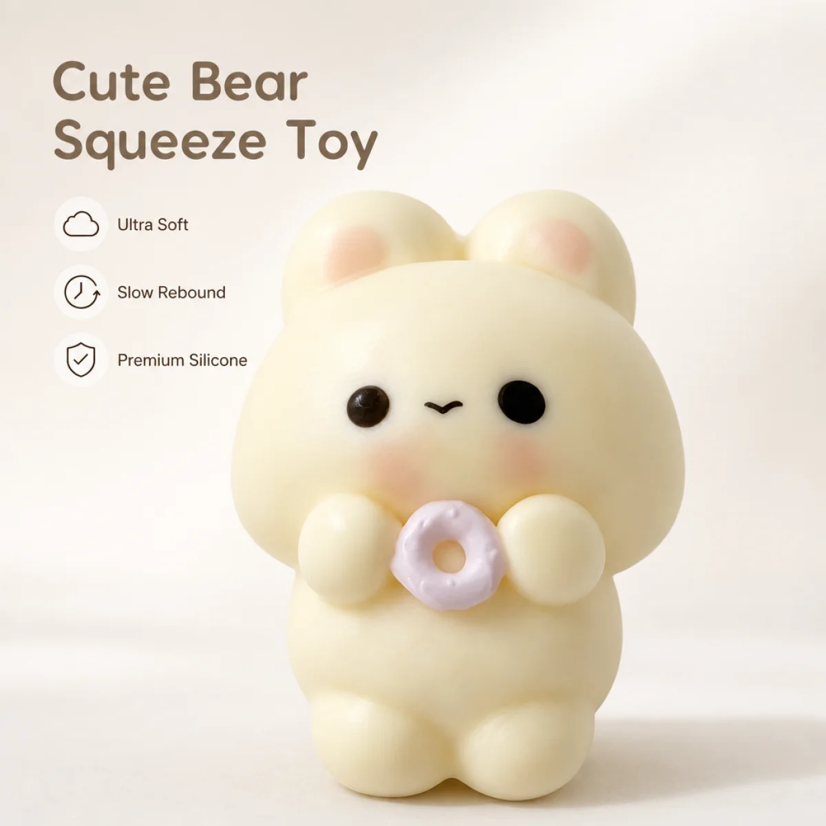 Food Grade Kawaii Fluffy Bunny Squishy Toy With Doughnut Decor Smooth Surface Slow Rebound Anxiety Relief Fidget Sensory Toy