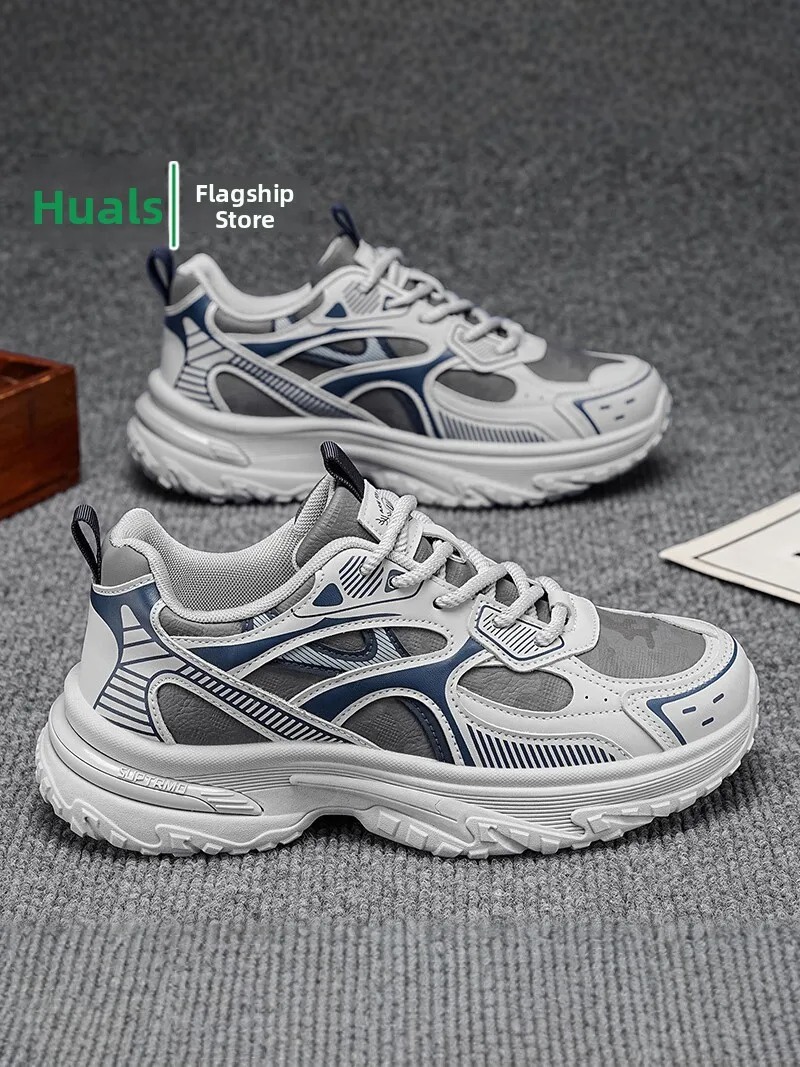 Men's Fashionable Running Shoes Anti-Slip Thick Bottom Dad Sneakers Spring Autumn Seasonal Leisure Sports Waterproof PU Material