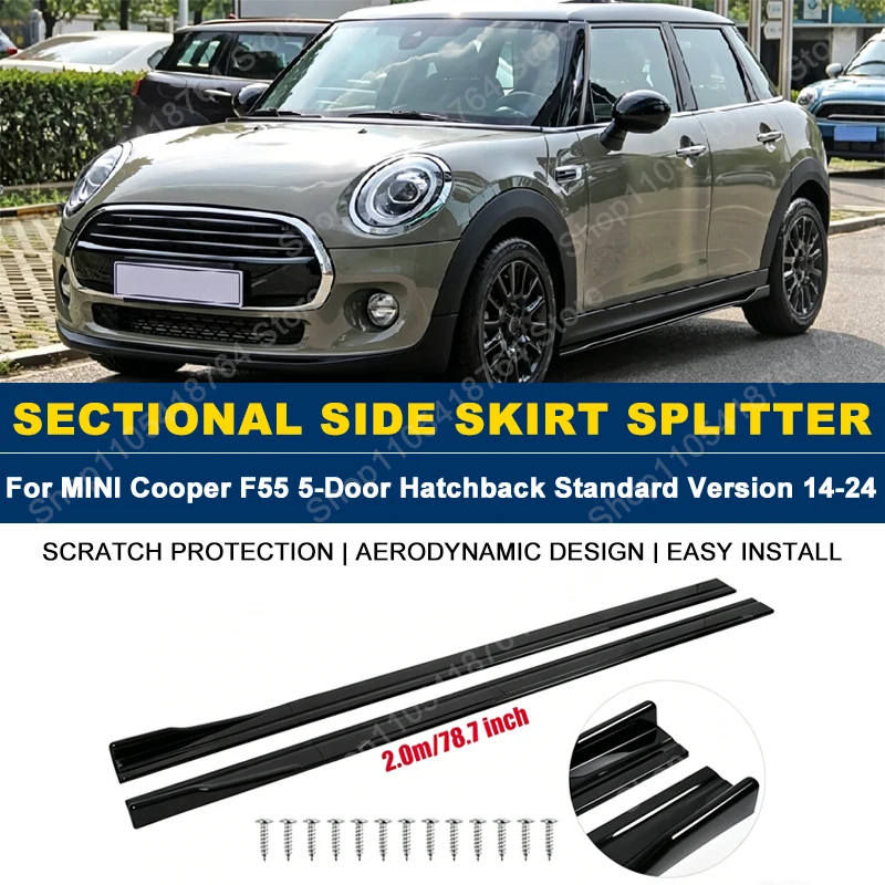 Side Skirts Extension Rocker Panel Splitter For BMW MINI Cooper F55 5-Door Hatchback Standard Version 14-24 2M 78.7" ABS Plastic
