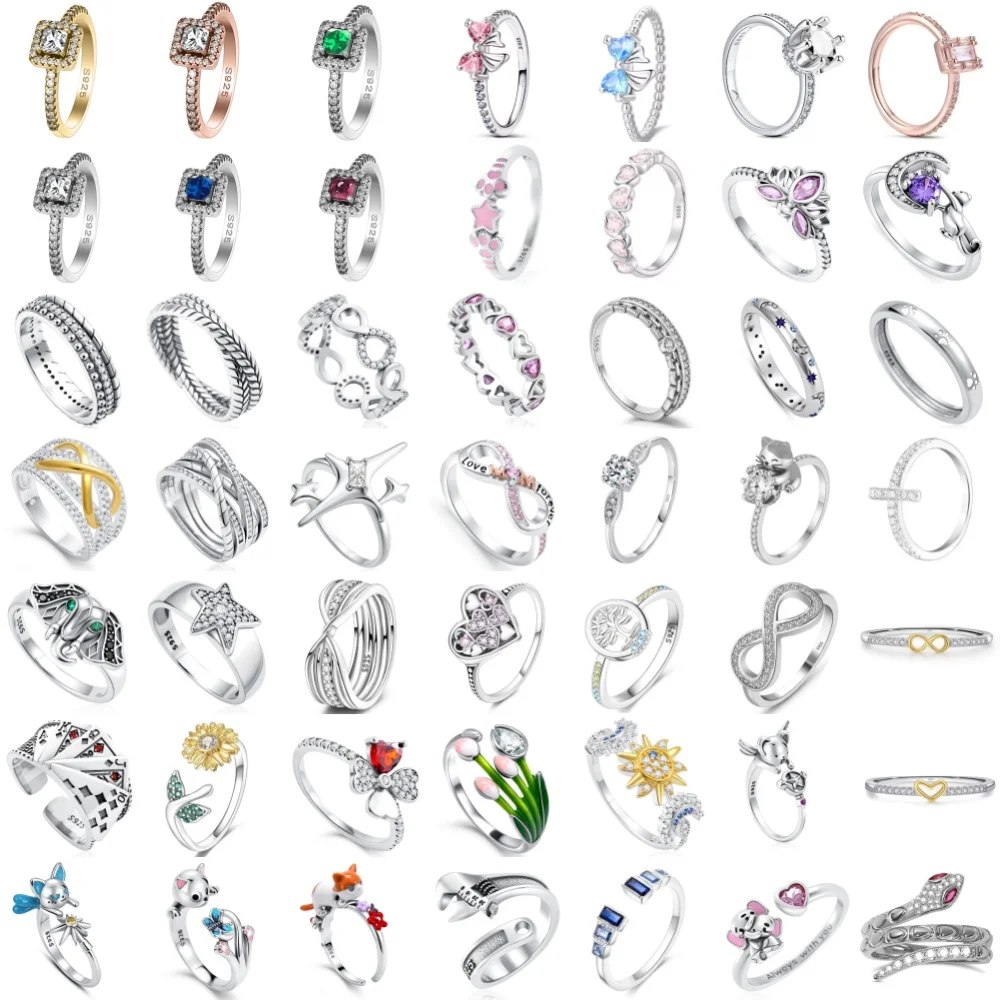 New 925 Silver,Square,Floral,Heart-Shaped,Bow Ring Suitable for European Women's Festivals,Wedding Wear Exquisite Jewelry ﻿