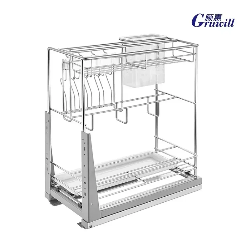 Kitchen Cabinet Organizer Pull-Out Wire Basket & Tableware Rack for Easy Storage