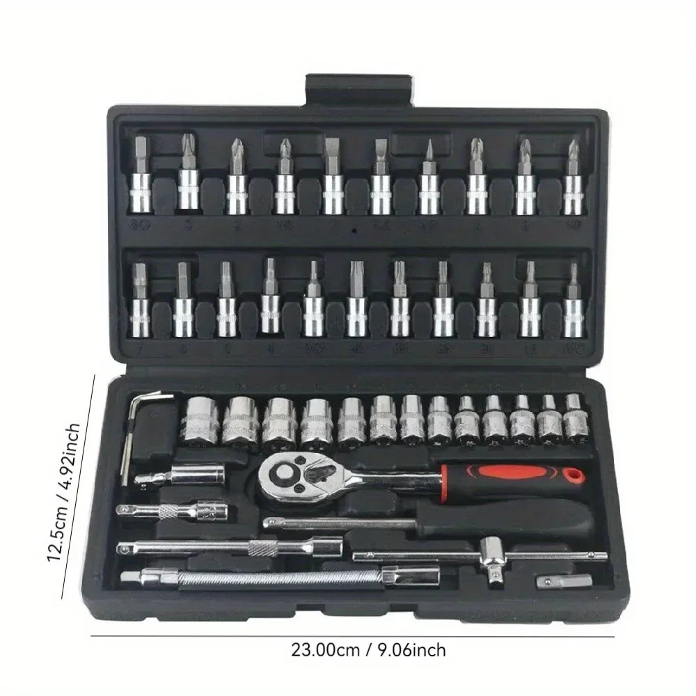 46pcs Car Repair Tool Kit 1/4-Inch Socket Set Car Repair Tool Ratchet Torque Wrench Combo Auto Repairing Set Mechanic Tool