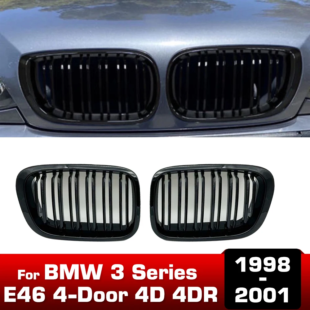 For BMW 3 Series E46 4-Door 4D 4DR 1998-2001 Car Front Bumper Kidney Grill Grille Gloss Black M Racing Grills Auto Accessories