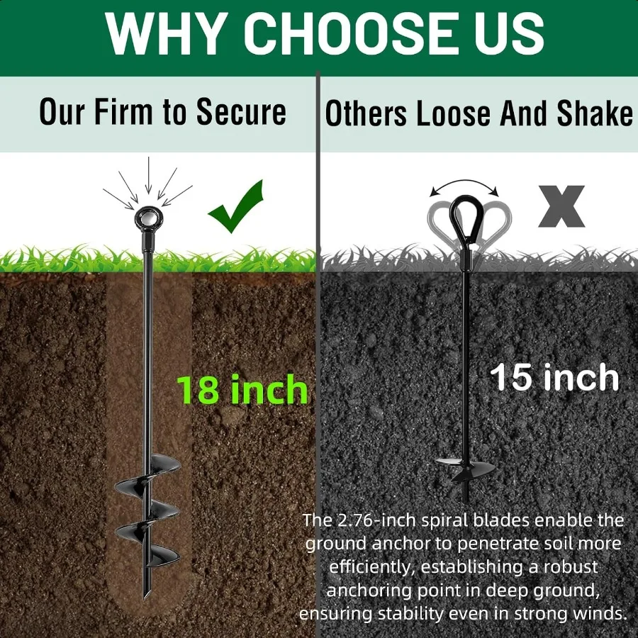 Vite di ancoraggio a terra in set di altalene per carichi pesanti da 18 pollici Kit di ancoraggio a terra Confezione da 6 pali per trampolino a terra a spirale Metallo ad alto vento Au