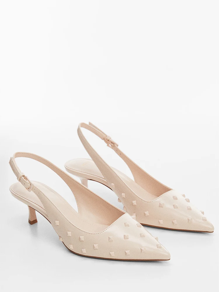 

Mango2025 Fall New Style Rivet Pointed Toe High Heel Single Shoes Versatile Mule Shoes Buckle Strap High Heel Sandals