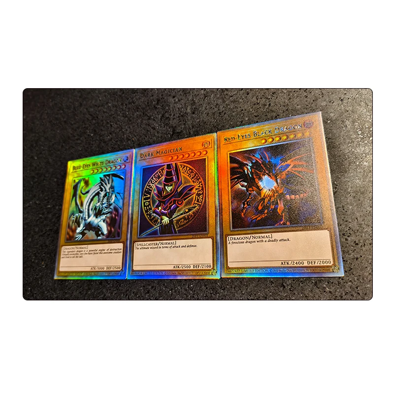 Yu-Gi-Oh! Blue Eyes White Dragon Black Magician Anime Character Bronzing Game Collection Flash Card Cartoon Toys Christmas Gift