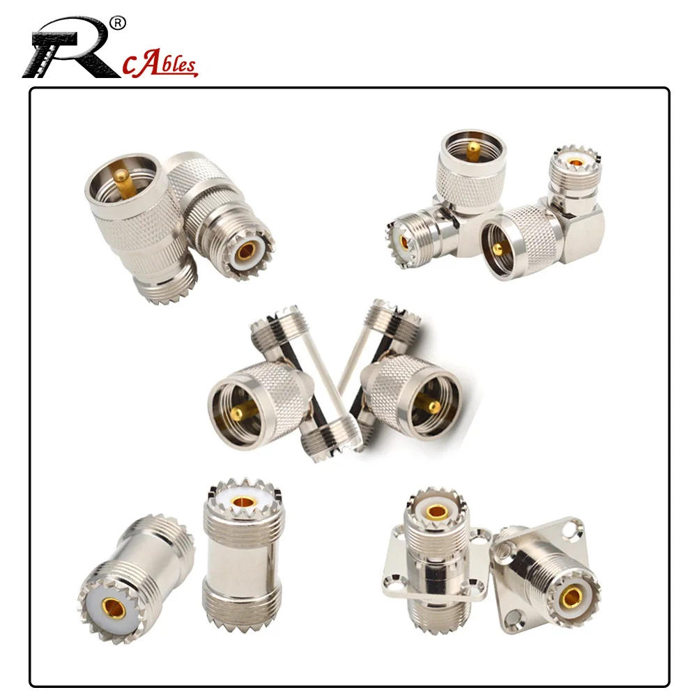 

1PC UHF Connector SO239 UHF Female To PL259 UHF Male Straight Right Ange T Type RF Coaxial Adapter Test Kit Copper Brass