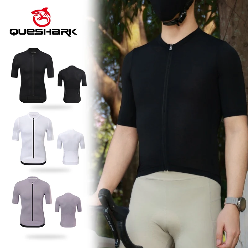 

Мужская легкая велосипедная майка Queshark с короткими рукавами и 3 карманами сзади, впитывающая влагу, быстросохнущая футболка для езды на шоссейном велосипеде