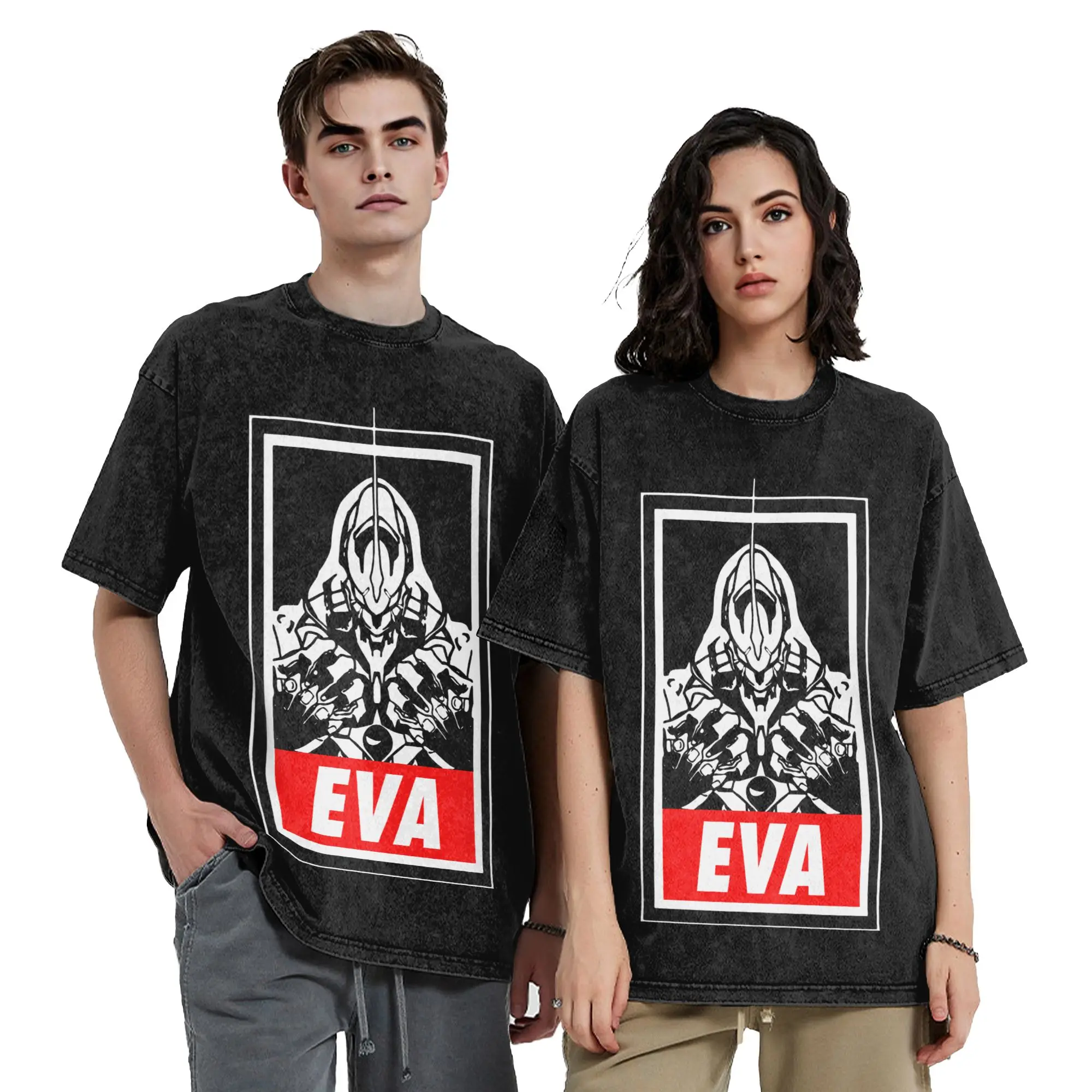 Men Women Eva Neon Genesis Vintage Washed T Shirts  100% Cotton Tops Fun Short Sleeve O Neck Tee Shirt Plus Size T-Shirts