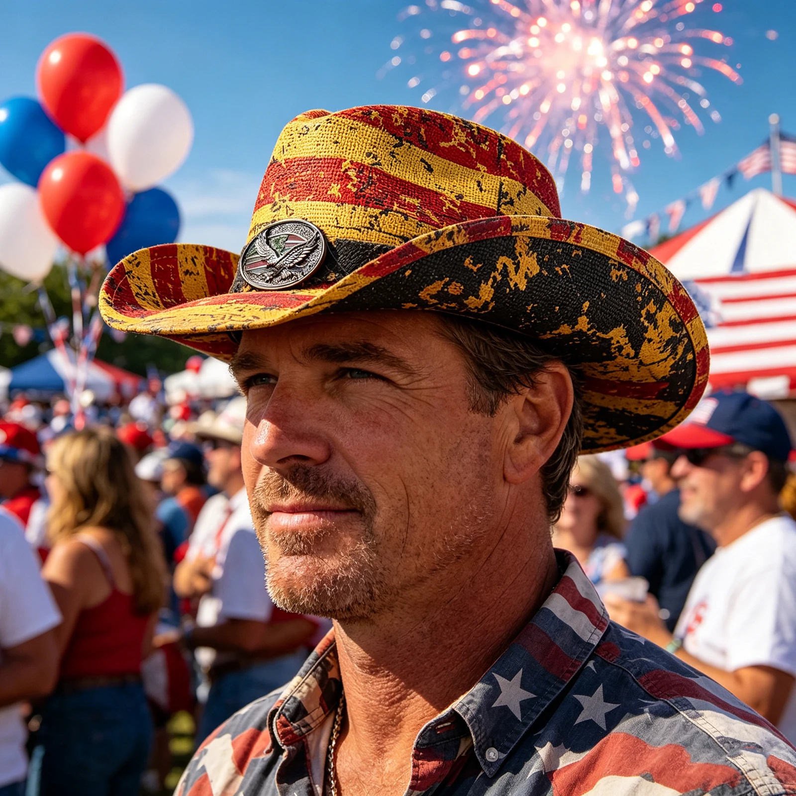 4th of July Cowgirl Hat Star Stripe Flag Pattern Patriotic Western Cap Jazz Hat Independence Day Panama Hat for Male Party Hats view 3