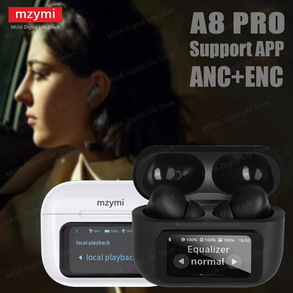 Mzymi-Écouteurs Bluetooth A8 Pro ANC avec écran tactile, suppression active du bruit, casque de sport et de jeu, écouteurs TWS pour XIAOMI