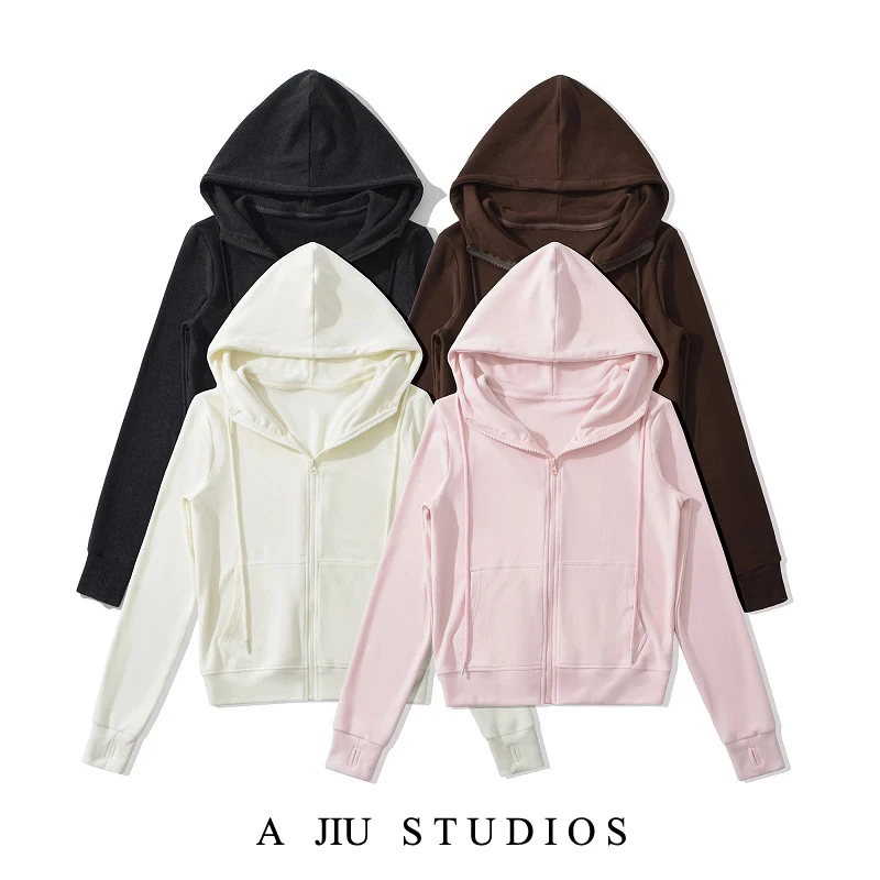 

American Retro Hooded Fleece Sweatshirt Cardigan Women's Autumn Winter New Style Loose Slimming Casual Top