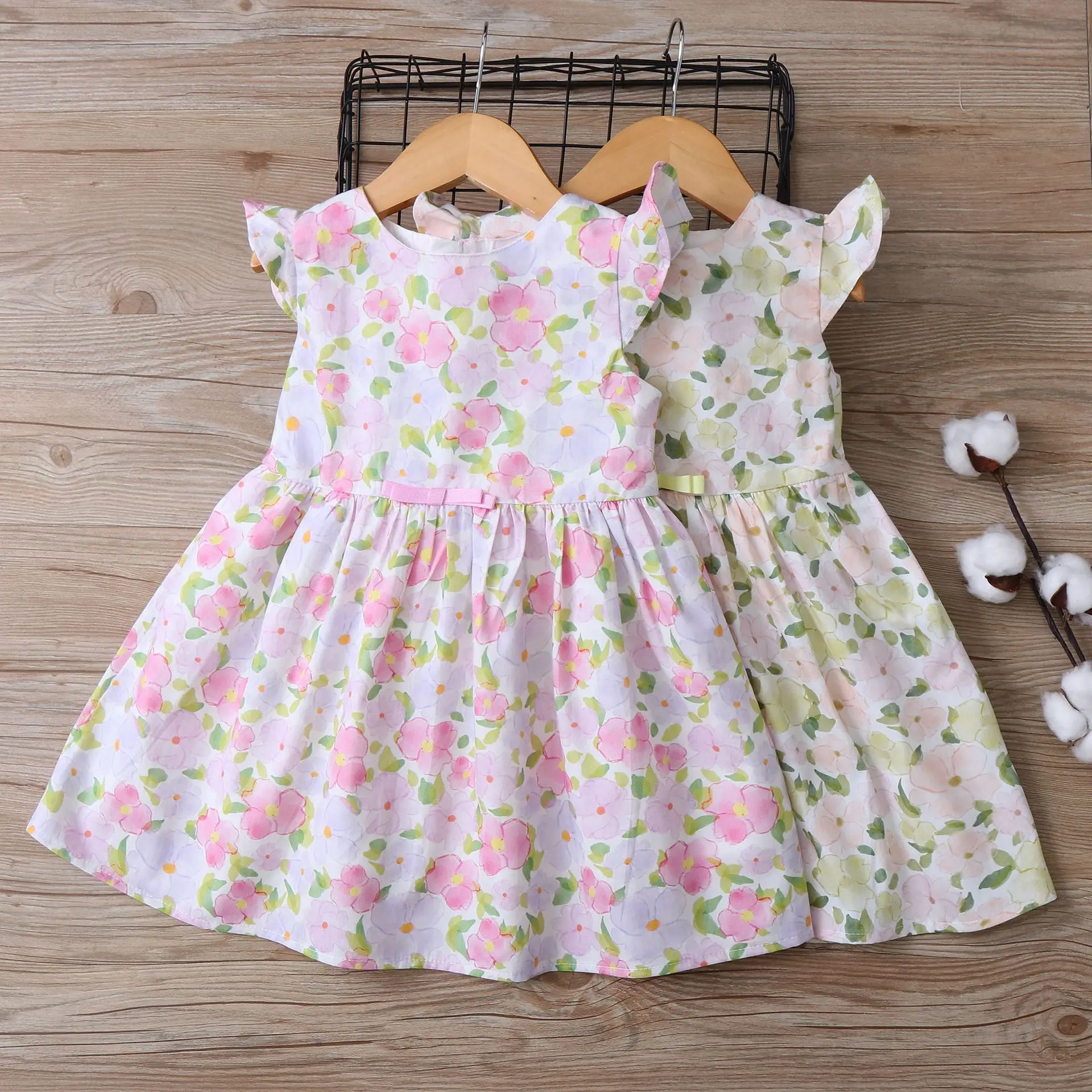 

Girls Dress Summer Printed Pure Cotton Flying Sleeves Children's Princess Dress 2024 New