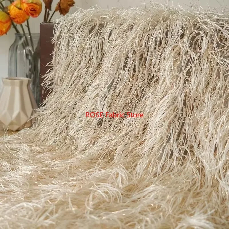 

Fashionable Tassel Gold Silk Transparent Fabric Elegant Exquisite Women's Dress Diy Sewing Fabric 100cmx138cm