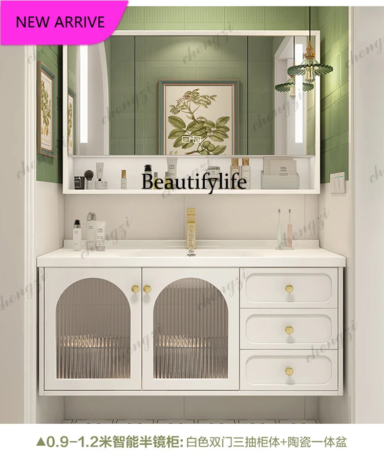 Lavabo Francés CC, Mueble de Baño con Lavabo Integrado de Cerámica, Estilo Antiguo, en Madera de Roble