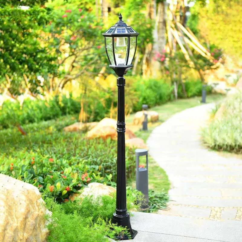 European Waterproof Outdoor Solar Street Lamp Garden Pathway High Pole LED Light Villa Yard Walkway Landscape Lighting