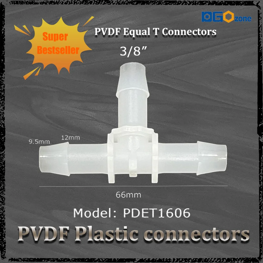 Acoplamento de junta de conector de plástico T 1/8" 3/16" 1/4" 3/8" 5/32" materiais PVDF DGOzone