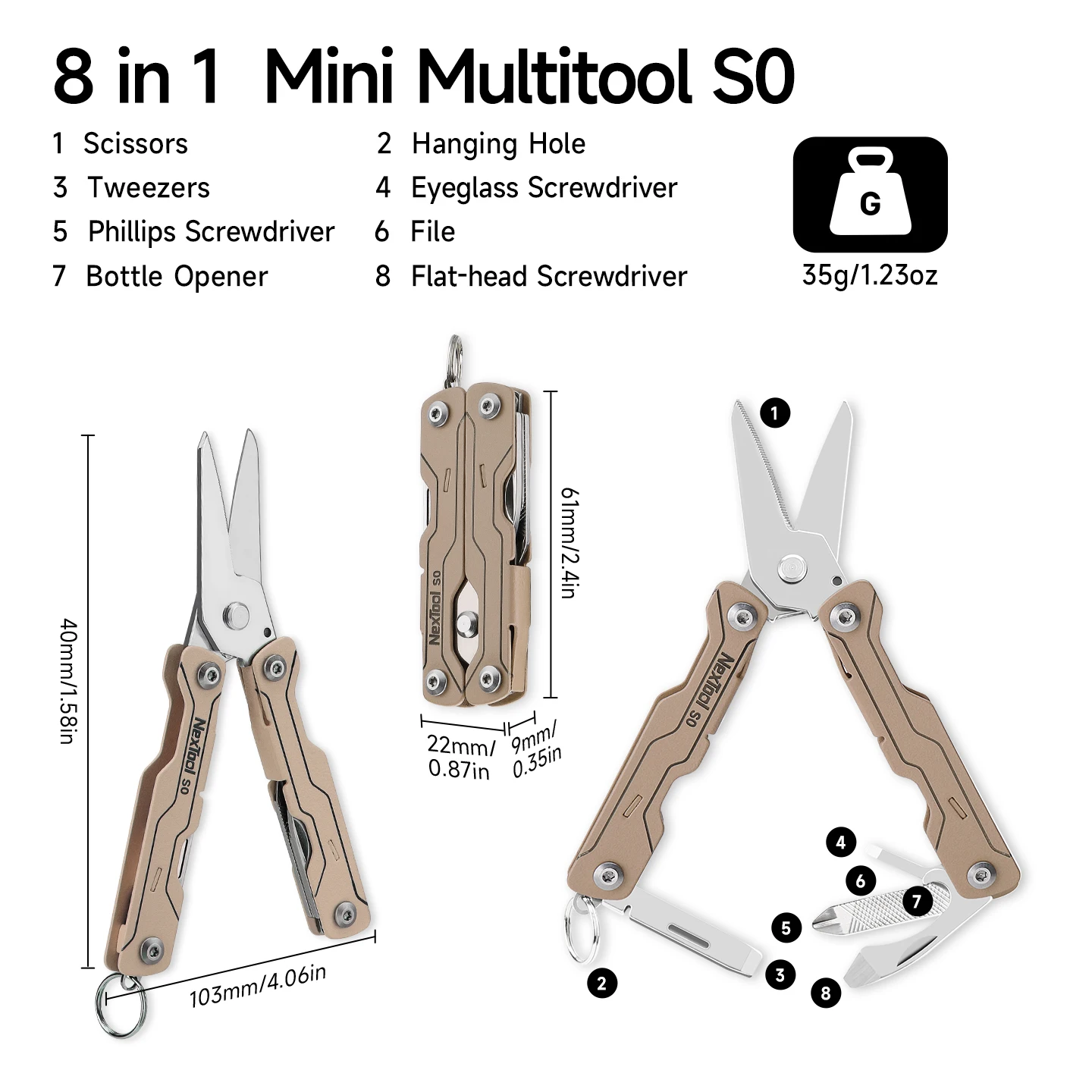 NexTool Micro Sailor Scissors S0 8 In 1 Multitools Mini Pocket Multitool for Travel Outdoor EDC Folding Hand Tools
