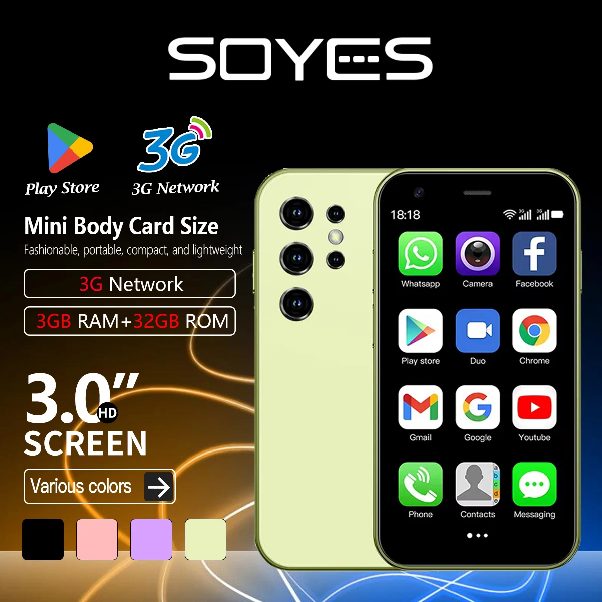هاتف ذكي Mini24 Android، 3 بوصة، 3G، ثنائي الشريحة، وضع الاستعداد المزدوج، مدمج ومحمول، دعم GPS، الإصدار العالمي