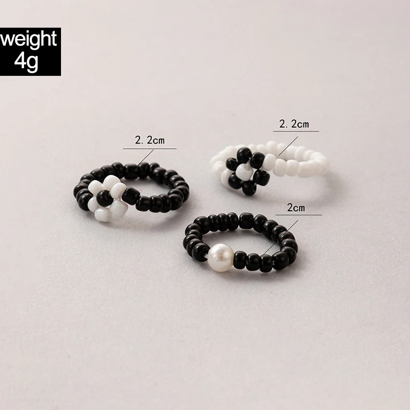 Tocona Colorful Beaded Joint Ring Sets for Women Charms Handmade Flowers Party Jewelry Accessories Anillo 3pcs/sets 20782
