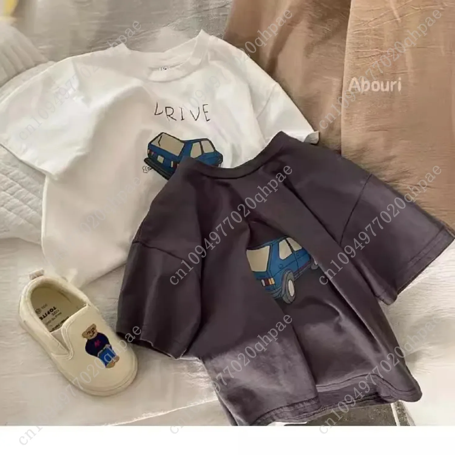 T-shirt a maniche corte imprimés de couleur unie, vêtements d'été pour garçons, amples et casual, collare, vêtements p