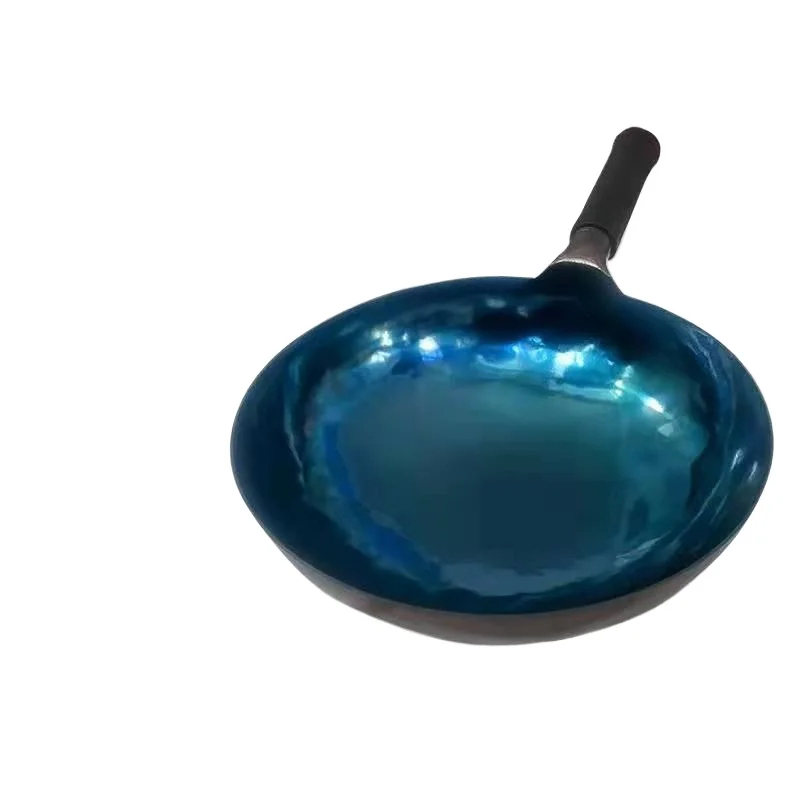 Chinese Traditional Mirror Iron Wok,30cm Blue Seasoned Wok 2mm Thickness Uncoated Kitchen Cookware Round Bottom Woks