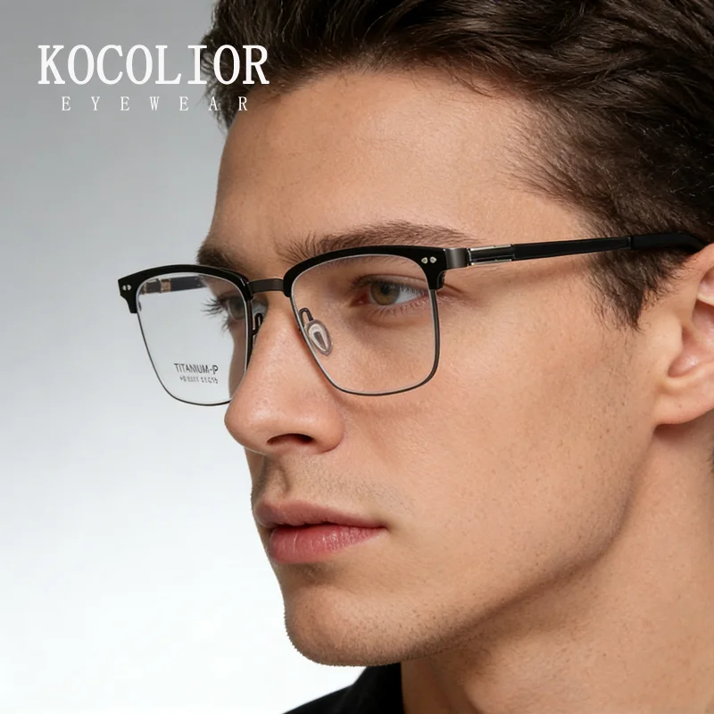 KOCOLIOR Men High Quality Titanium Alloy Anti Blue Light Reading Glasses Fashion Male Square Eyewear Ultralight Metal Eyeglasses