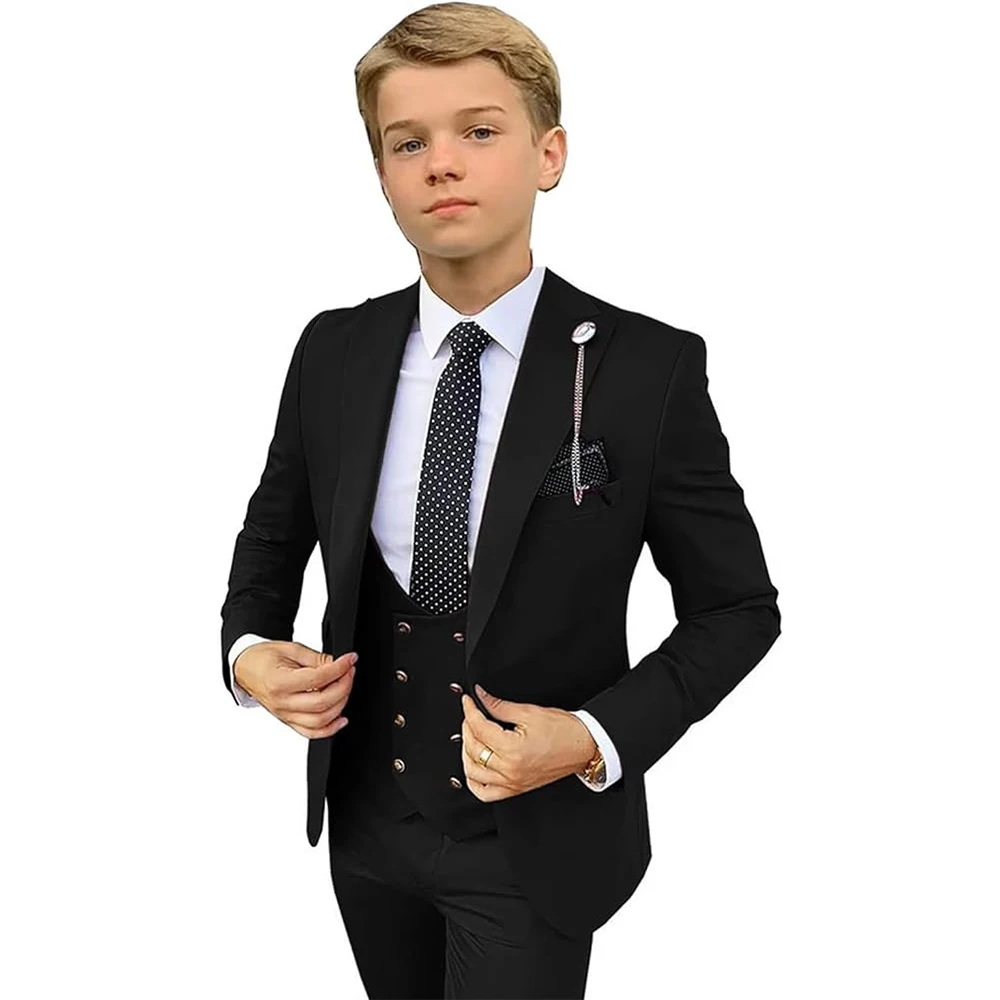 Jongens Formele Pak 3 Stuks Puntige Revers Jas U Hals Vest Slim Fit Kostuum Pakken Voor Jongens Elegante Luxe Kinderen Smoking