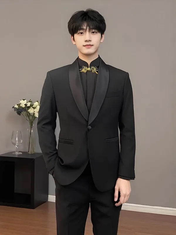 

Новый повседневный свадебный костюм для мужчин: приталенный пиджак Zhongan, традиционный китайский свадебный наряд, весенний молодежный тренд