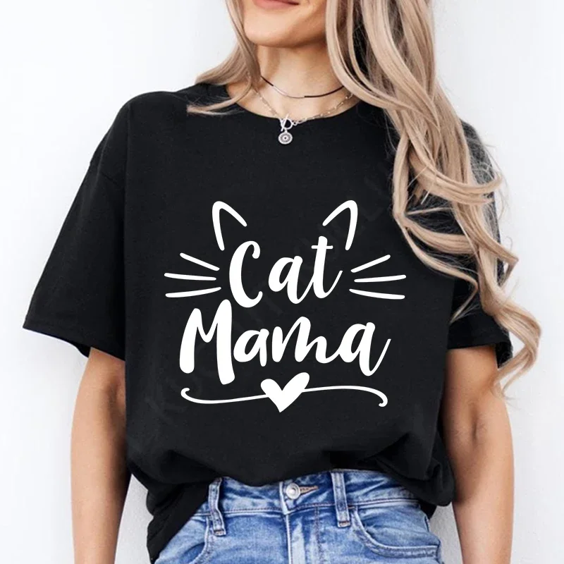 Cat Mama Print T-shirt Fashion Casual Short Sleeve Crew Neck Top for Summer Clothing Mom Tee T-shirts Fashion Women's Clothing