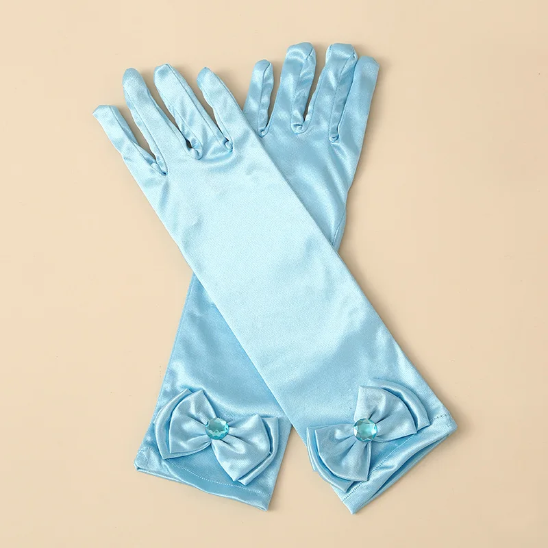 Children Satin Sequins Bow Long Gloves Princess Dance Performance Stage Gloves  Girls Solid Full Finger Mittens Accessories