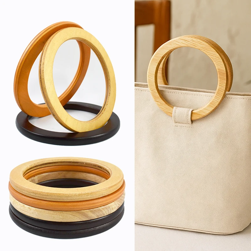 2Pcs Deepeel Wooden O Ring Bags Handles Round Wood Handle for Handbag Strap Purse Frame DIY Sewing Brackets Bag Accessories