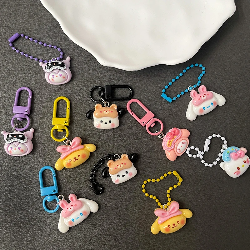 Kawaii Cartoon Anime Phone Lanyard For Women Girls Cute Beaded Keychain Pendant Phone Strap Bag Decoration Accessories Gifts