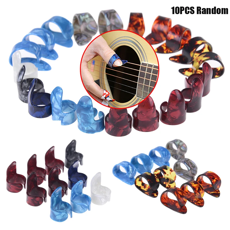 10PCS Random Guitar Thumb Plectrum Right Thumb Index Finger Acoustic Guitar Fingerpicking False Finger Plectrum Celluloid