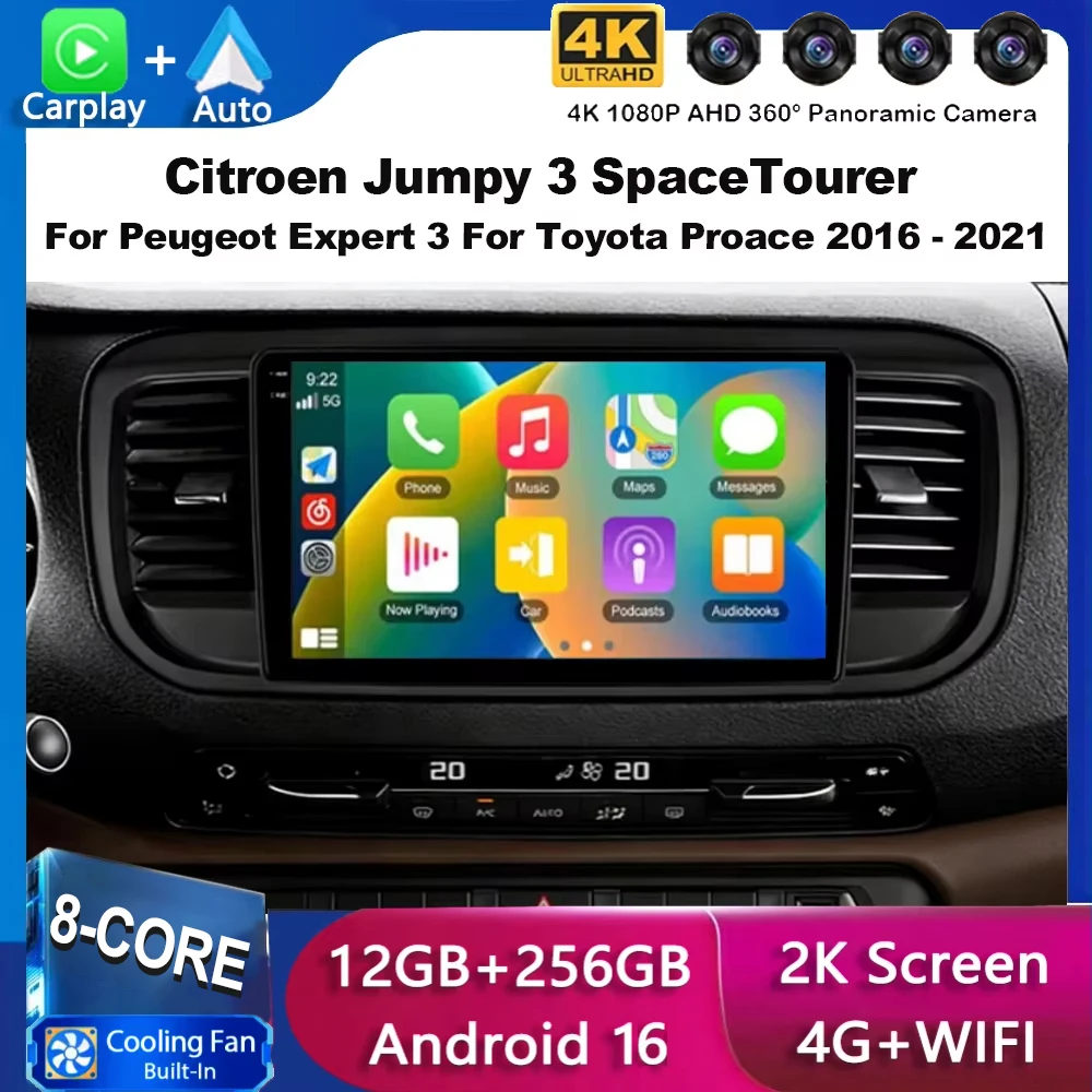 For Citroen Jumpy III 3 SpaceTourer 1 For Peugeot Expert 3 2016 2017 2018 - 2021 Car Radio Android 16 Carplay Multimedia Player