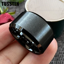 TUSSTEN 10/12MM Beveled Edges Matte Finish Gold Tungsten Carbide Ring for Men Women Fashion Engagement Wedding Band