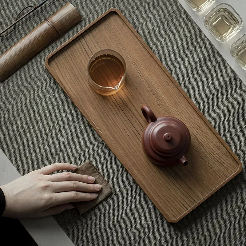 Solid Teak Wood Tea Tray Rectangular Dry Brewing Table Household Kung Fu Tea Set Holder Fruit Snack Storage Plate for Living