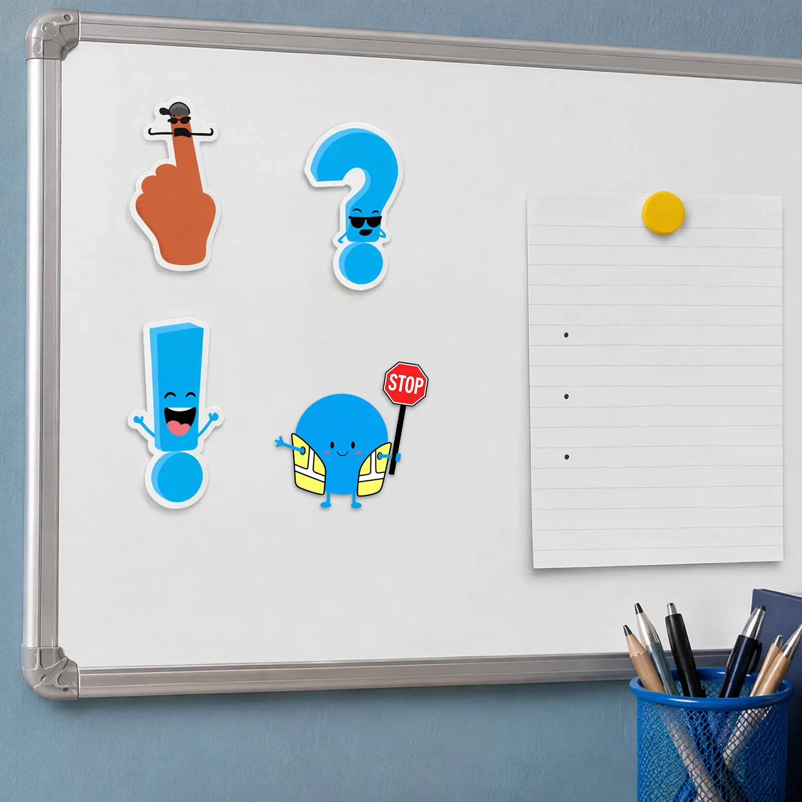 Cartoon Magnetic Punctuation for Classroom Whiteboard Fridge Bright Blue Repositionable Grammar Aid