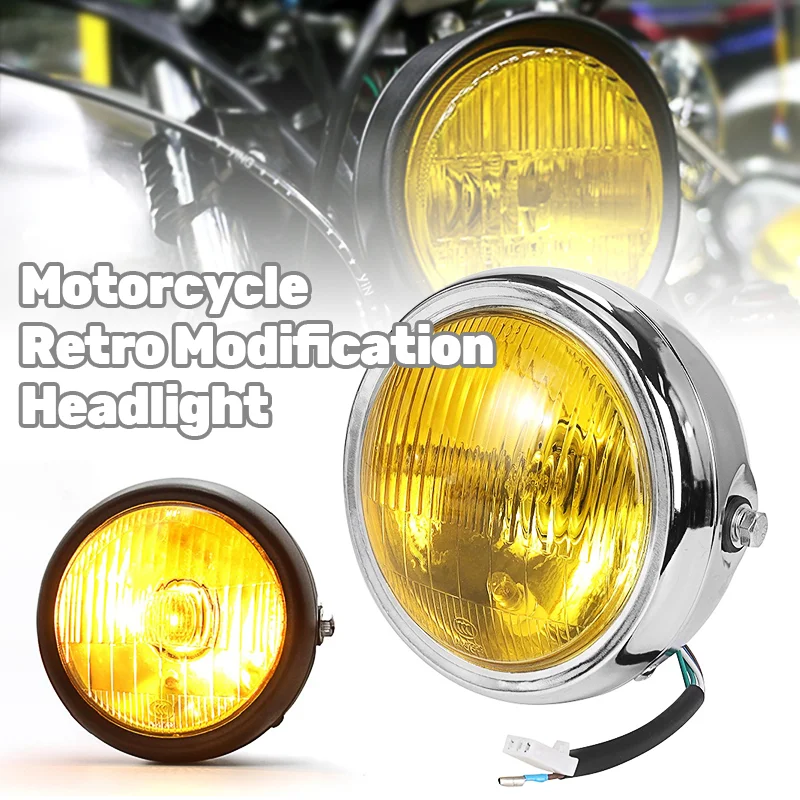 Faro Redondo de Motocicleta de 5.75 Pulgadas, Luces Halógenas Ámbar, Alto Brillo, Accesorios de Modificación de Moto para Harley Cafe Racer