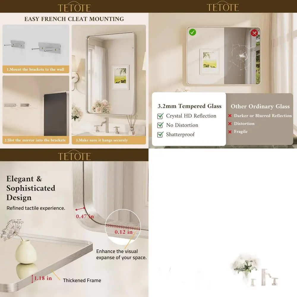 

48 x 24 Horizontal Nickel-Finished Metal Mirror for Bathroom or Living Room