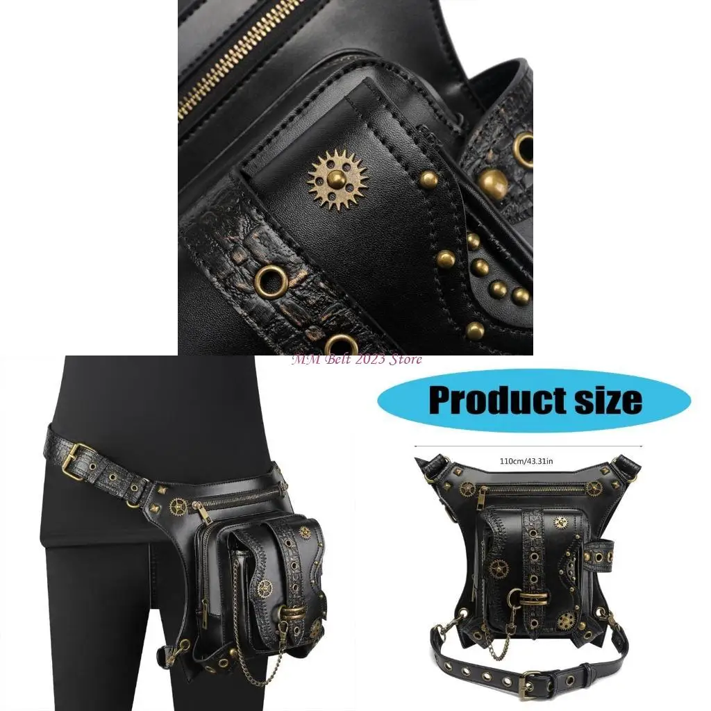 

49ME Waist Bag PU Leather Fanny Pack Femal Belt Grommet Small Chest Pack Bags